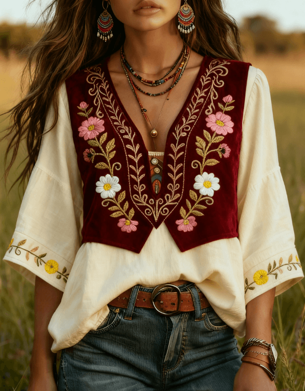 Women's Bohemian Retro Floral T-Shirt