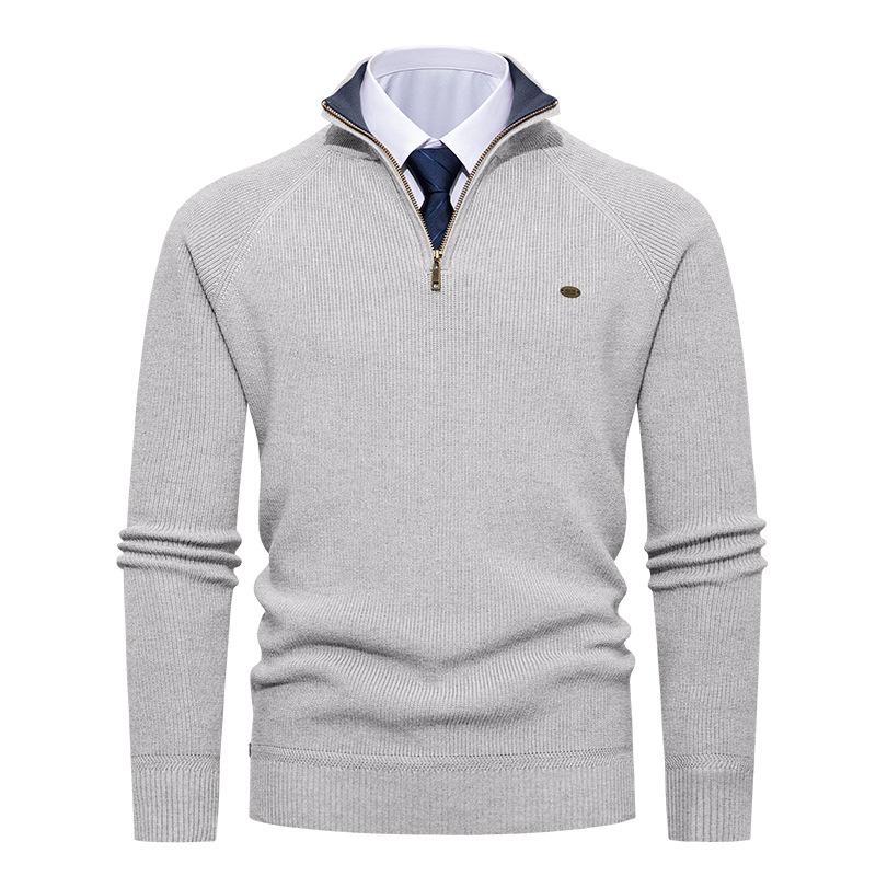 Men's Half-Zip Stand Collar Solid Color Casual Knit Sweater