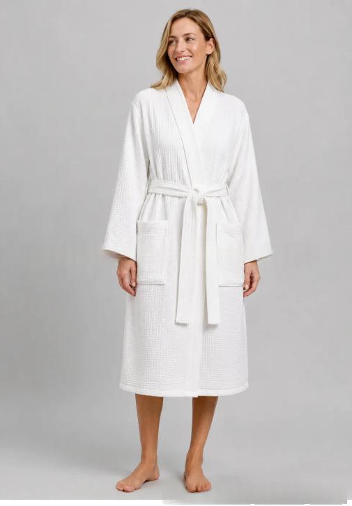 Solid-color Belt Bathrobe Minimalist Nightgown