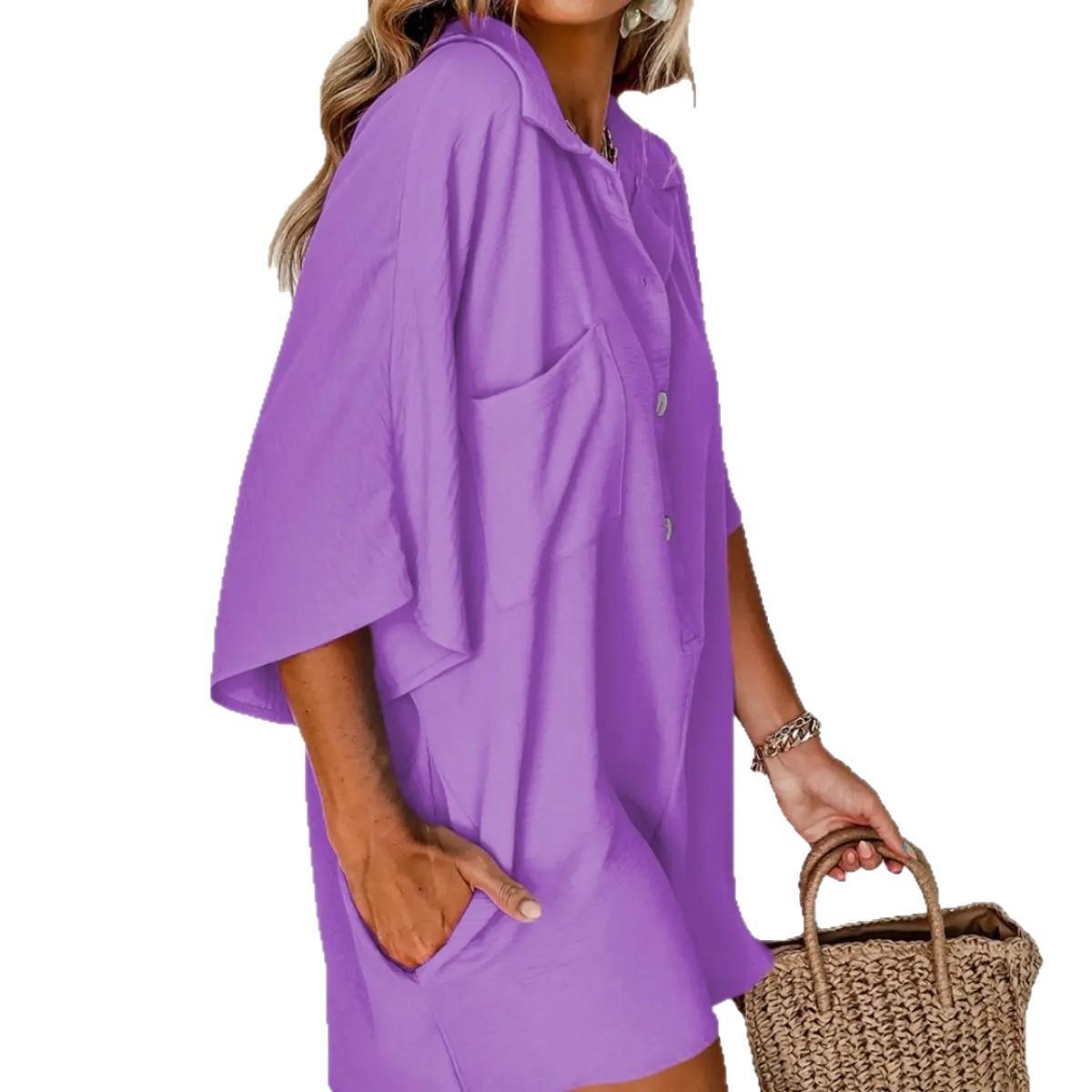 Loose-fitting Summer Jumpsuit With Half Sleeves And Buttons