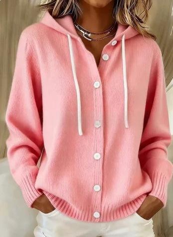 European And American Button Knitted Hooded Sweater Cardigan Coat