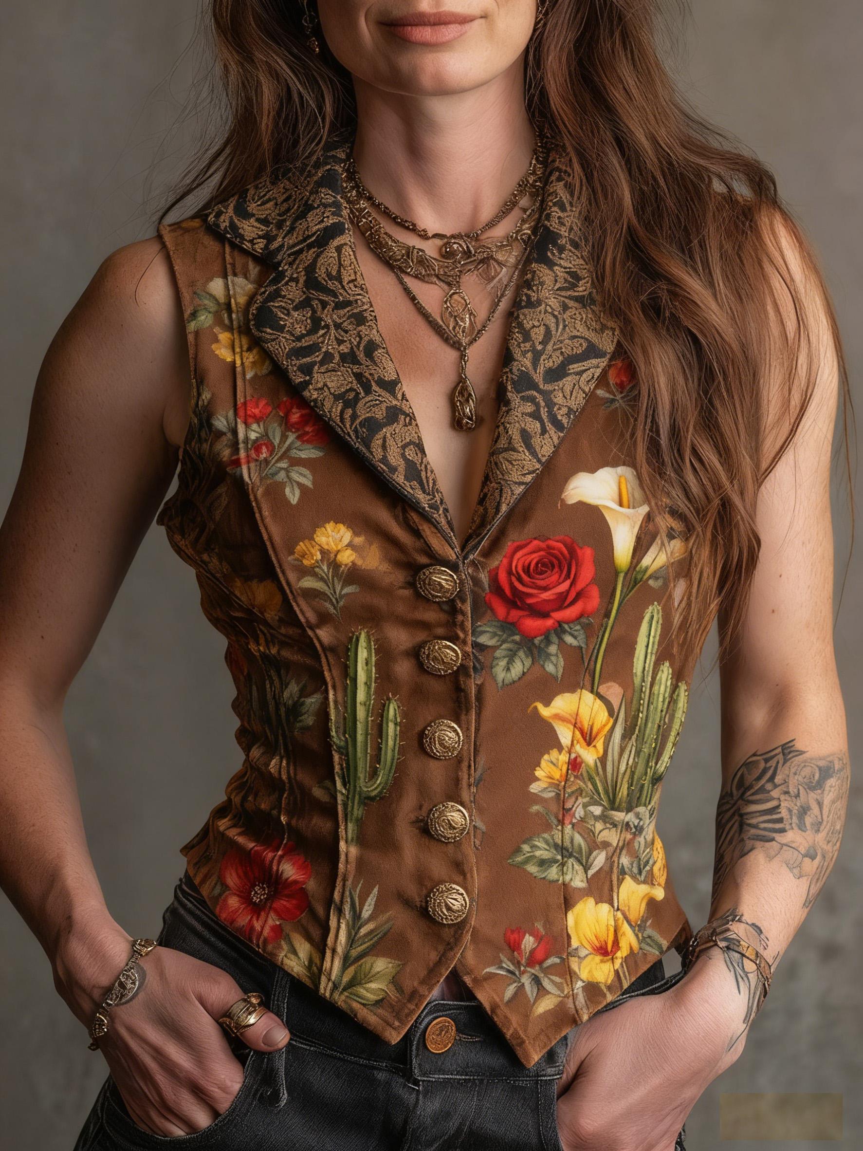 Printed Casual Sleeveless V-neck Slim-fit Vest