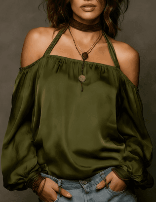 Halter Neck Off-shoulder Puff Sleeve Top For Women
