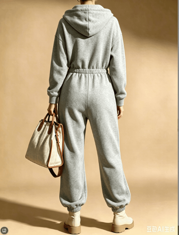 Light Grey Hooded Full Zipper Waist Cinching And Foot Binding Casual Hoodie Jumpsuit