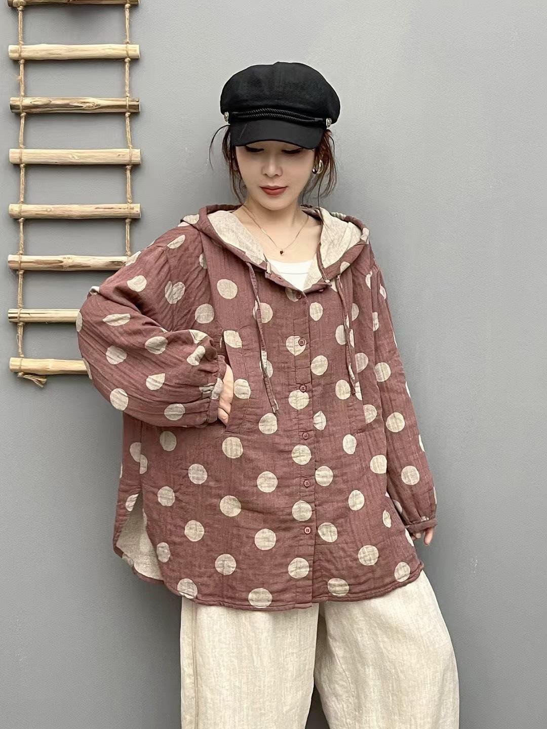 Womens Cardigan Hoodie With Polka-Dot Print