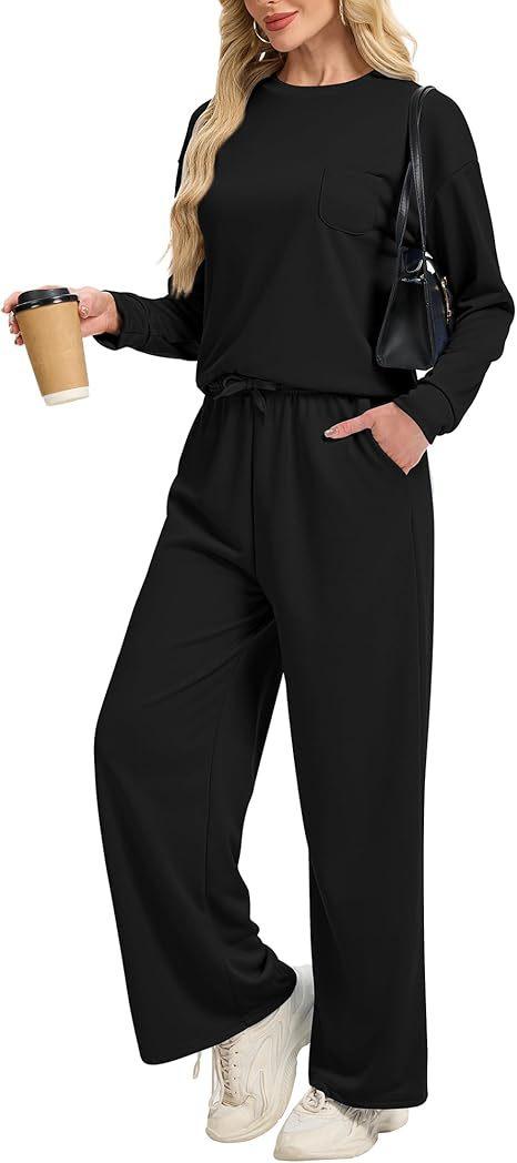 Knitted Long-sleeved Top Casual Wide-leg Trousers Suit