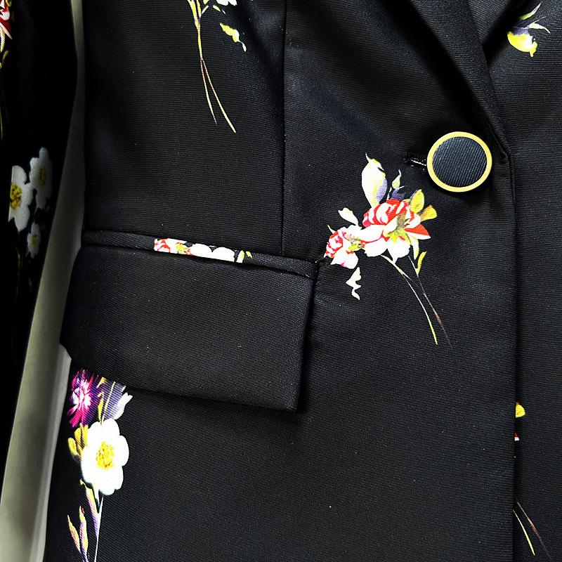 Floral Print Single Button Blazer & Floor-Length Flared Pants 2-Piece Suit Set