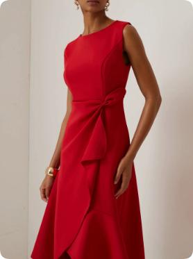 Women's Bow-knot Sleeveless Dress Summer Round Neck Red Temperament