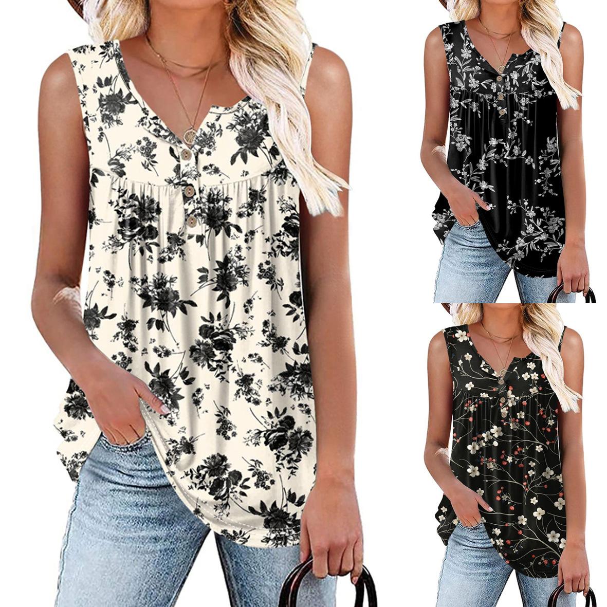 Womens Floral-Print Crew-Neck Knitted Sleeveless Tank Top