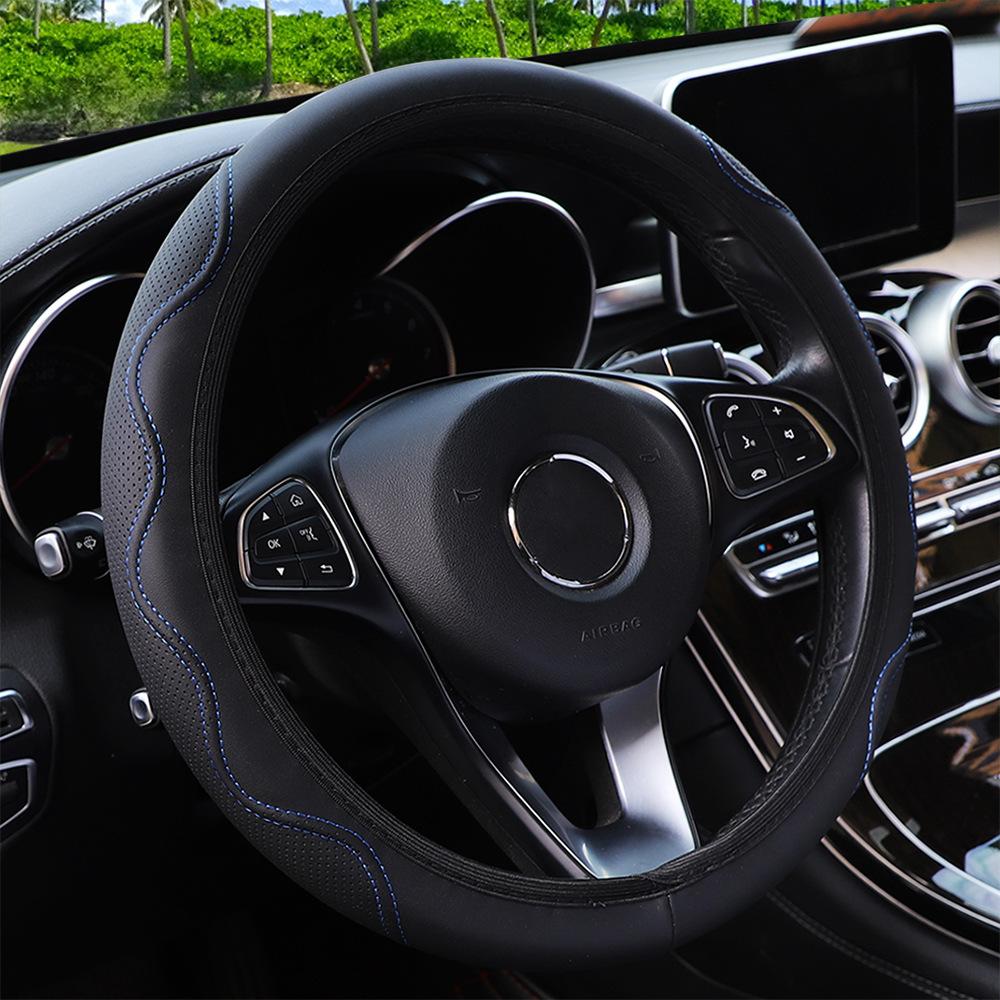 Fiber Leather Embossed Corrugated Elastic Stretch Steering Wheel Cover