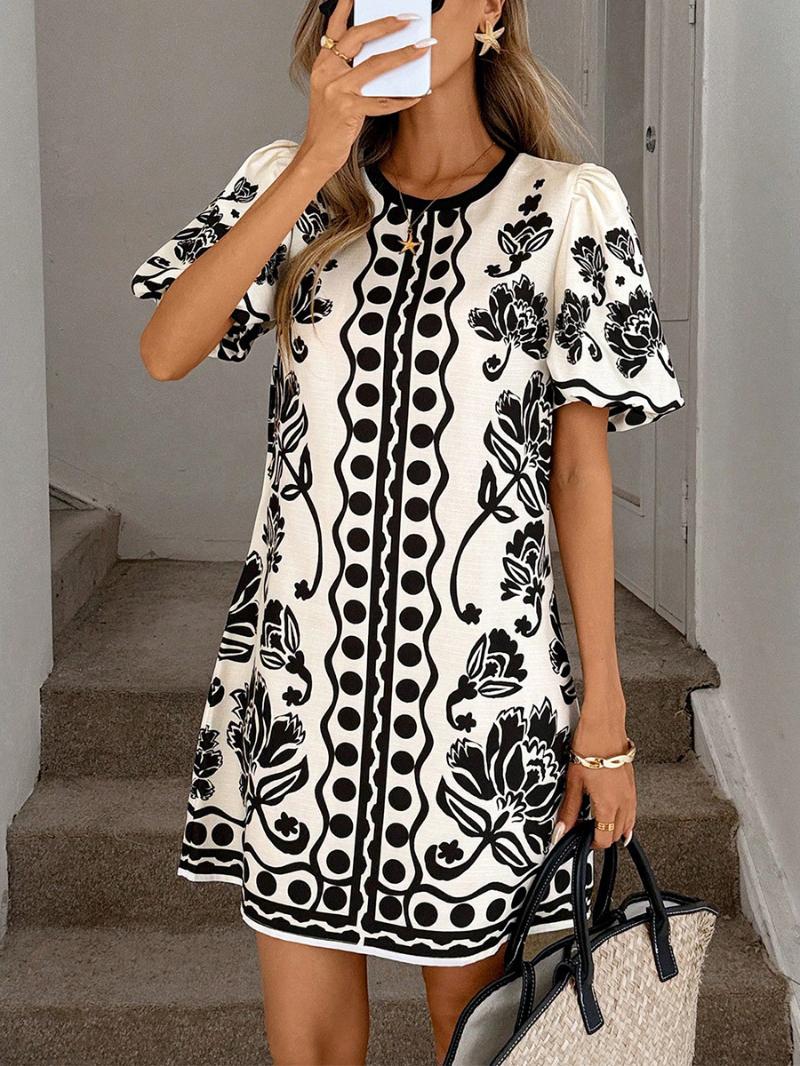 Women's Printed Holiday Style Short Sleeve Midi Dress