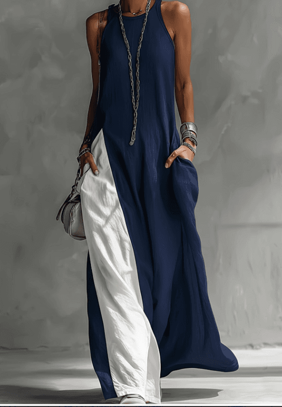 Hanging Neck Contrasting Wide Leg Jumpsuit