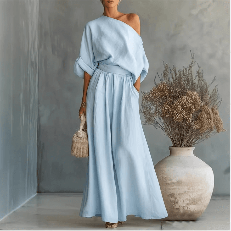 One-shoulder Off-the-shoulder Waist-tied Wide-leg Jumpsuit