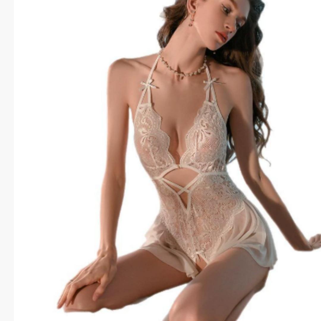Backless Deep-V Slim-Fit Jumpsuit Uniform Set