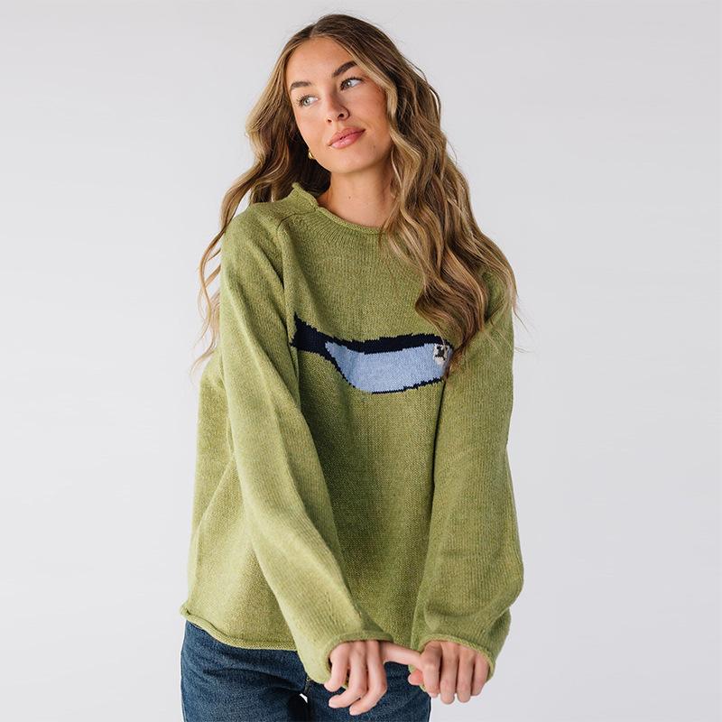 Lazy Fashion Round Neck Small Fish Pattern Knitted Sweater