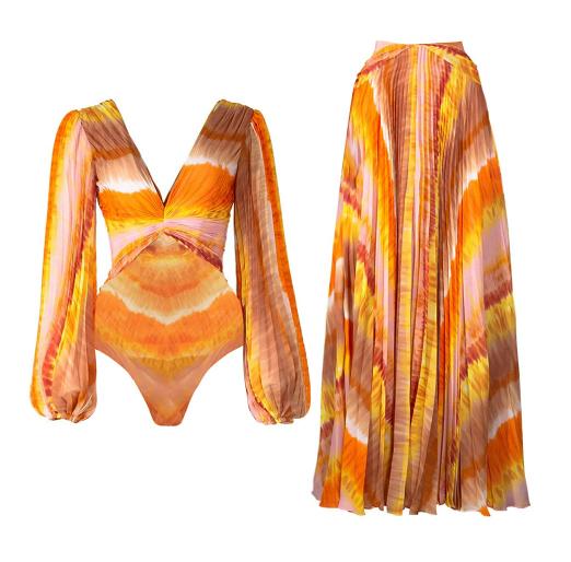 V-neck Long-sleeve One-piece Swimsuit For Women