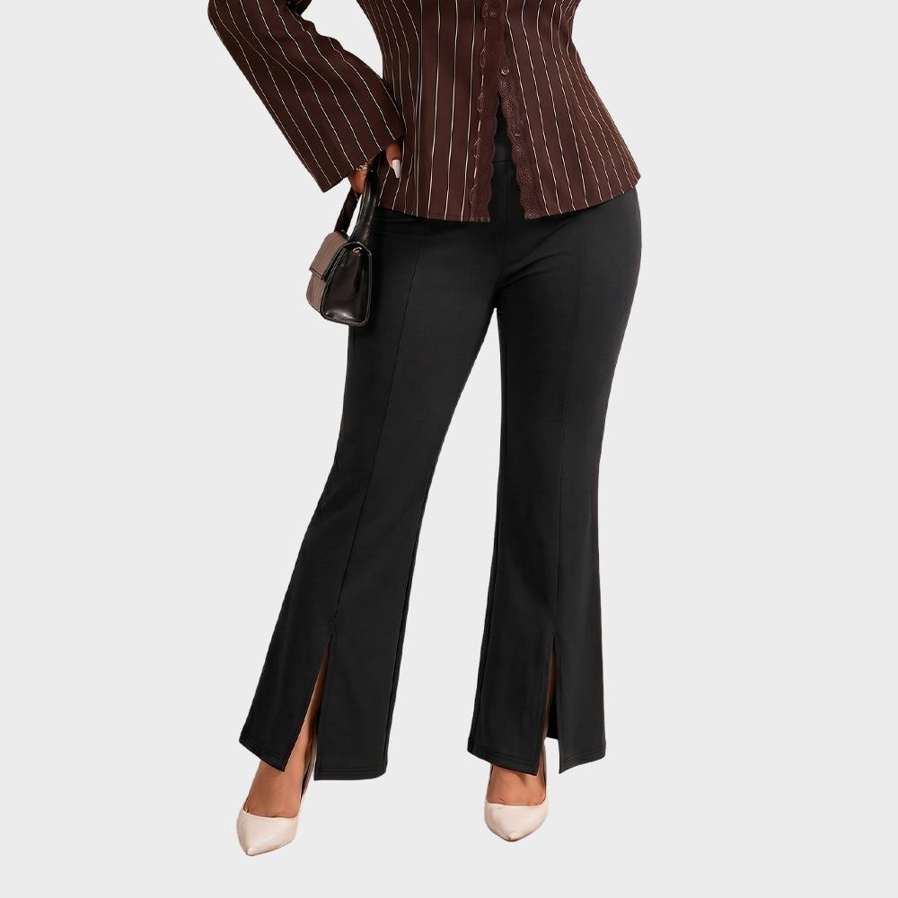 Plus-size High-waisted Flared Pants With A Slit Slimming Fit