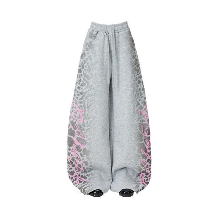 American-style Retro Leopard-print Letter-embossed Sweatpants