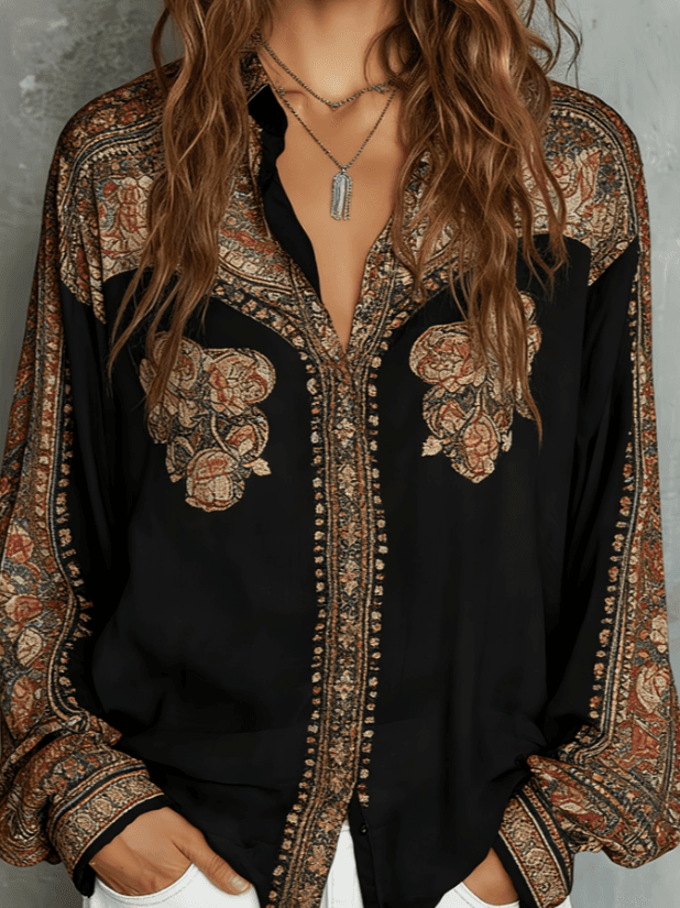 Vintage Ethnic Style Loose Long-sleeved Shirt