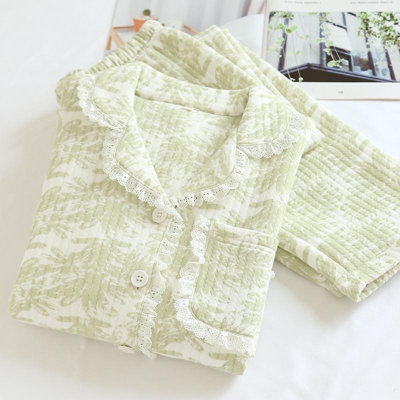 Lace Lapel Cotton Air Layer Pajamas Suit
