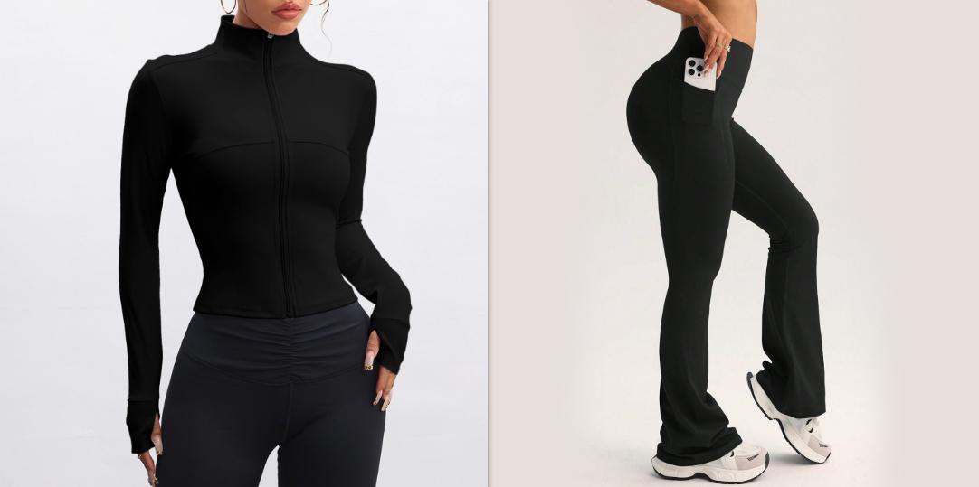 Stand Collar Long-sleeve Zipper Jacket High Waist Pocket Wide Leg Pants Suit