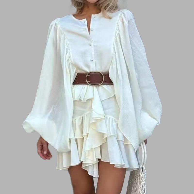 Casual Elegant Solid Color Ruffle Long Sleeve Dress