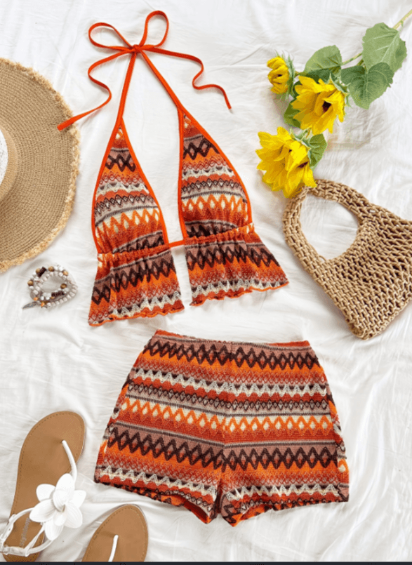 Sunset Bohemian Halter Neck Shorts Set