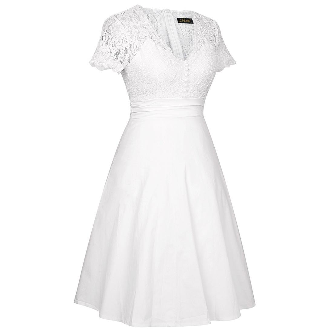 Autumn And Winter V-neck Sexy Short Sleeve Lace Hollow Dress