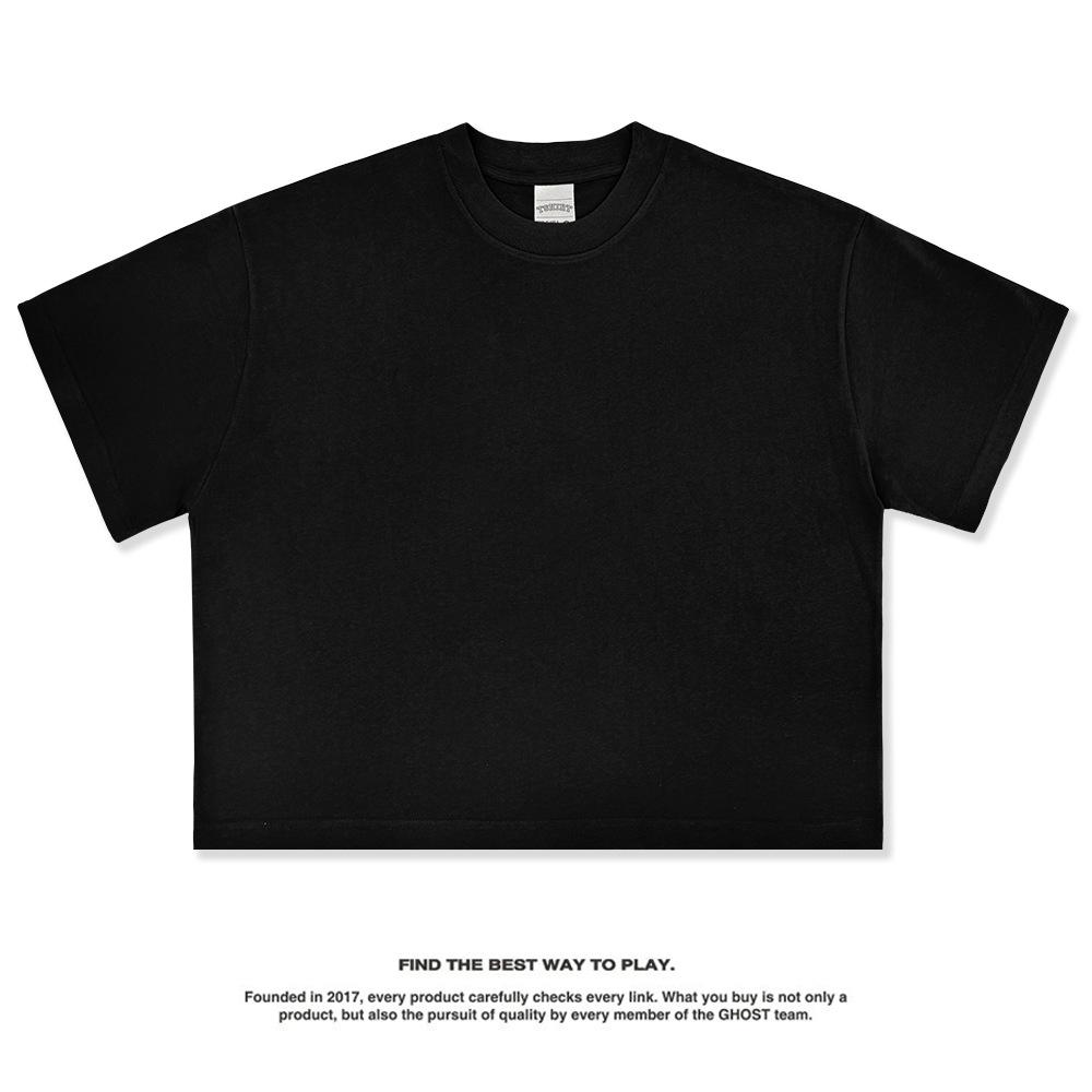 Wide Crew Neck Heavyweight Pure Cotton Short-sleeve Vintage Washed Cropped T-shirt