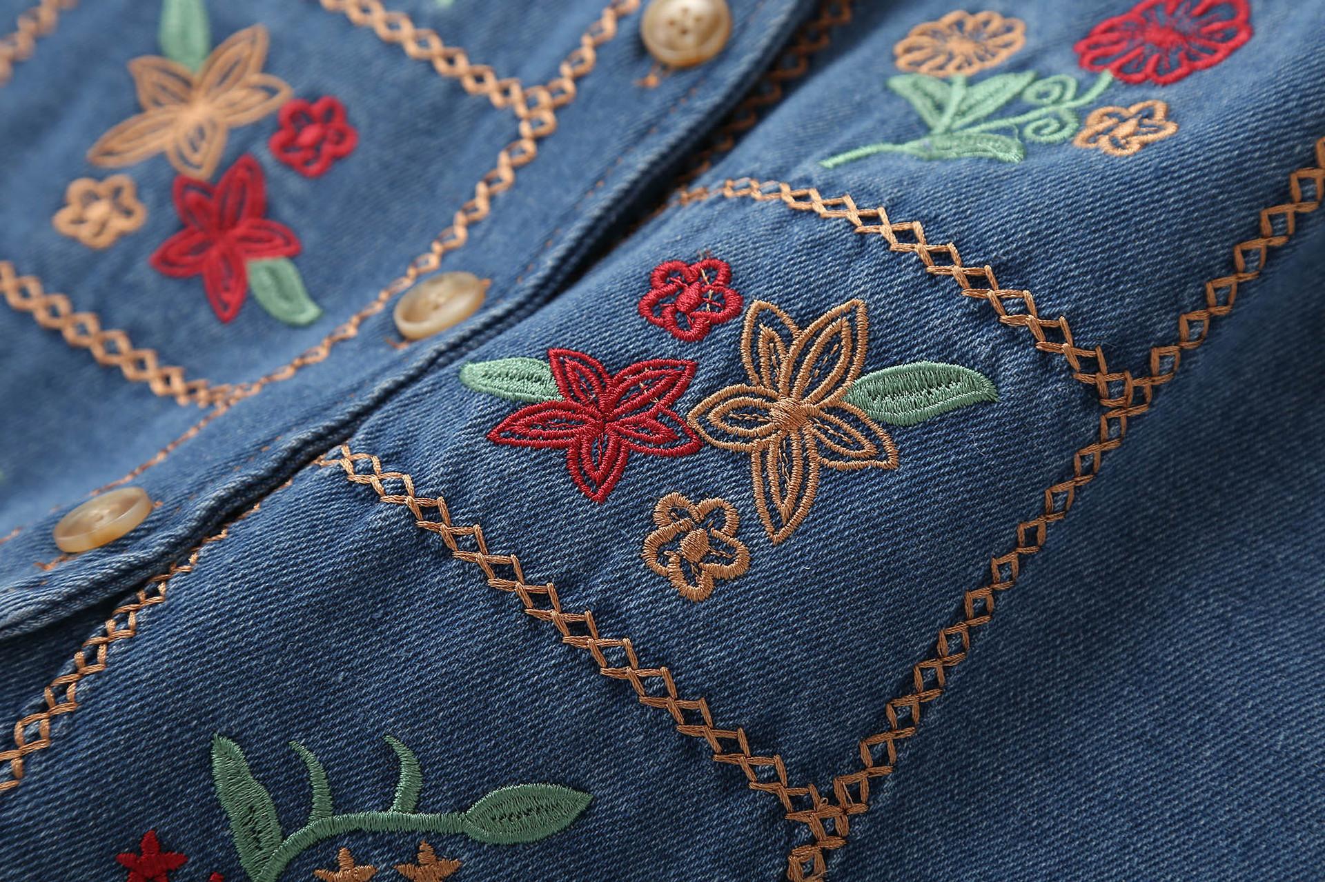 Heavy-Duty Embroidered Ethnic-Style V-Neck Denim Vest