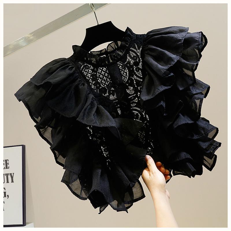 Fashion Hollowed-out Ruffled Design Blouse Women