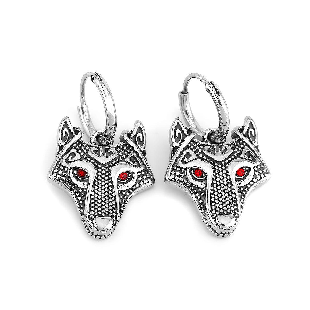 Stainless Steel Viking Celtic Wolf Head Earrings
