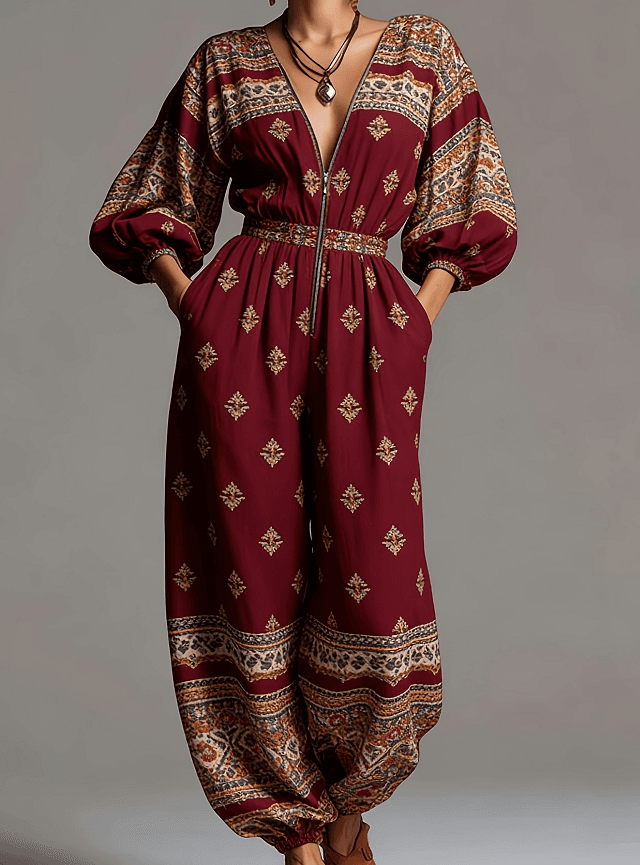Vintage Yellow And Blue Plaid V-neck Jumpsuit For Women