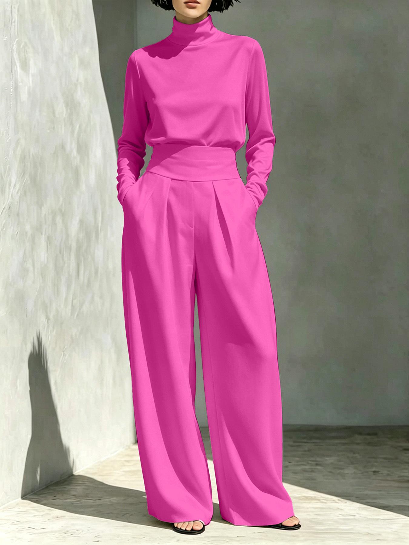 2026 Autumn Winter New Cross Border Trade European And American Women's Fashion Independent Brand Solid Color High Neck Long-Sleeve Long Pants Casual Set For Women