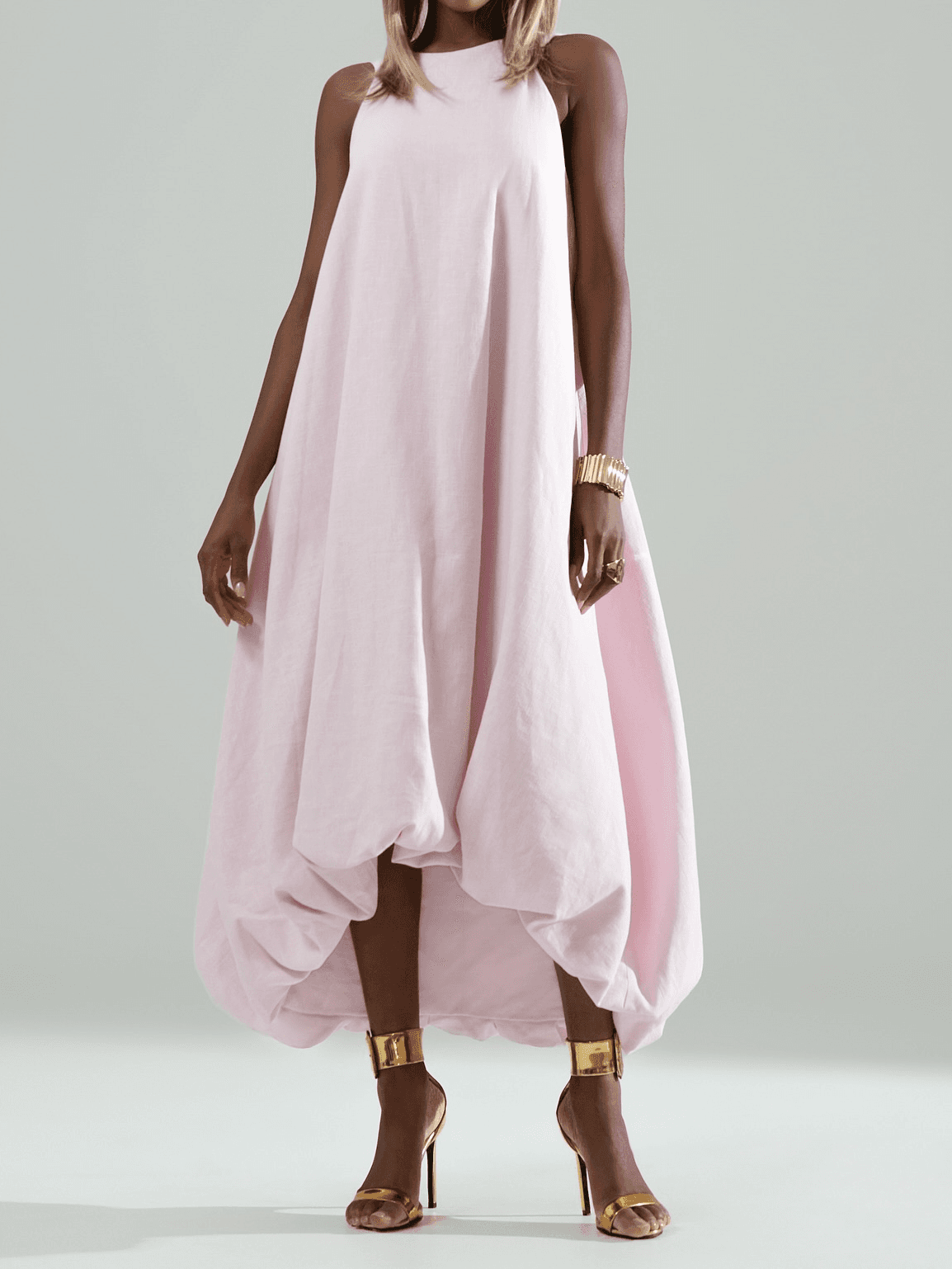 Halter Neck U-Back Irregular Bubble Hem Midi Dress