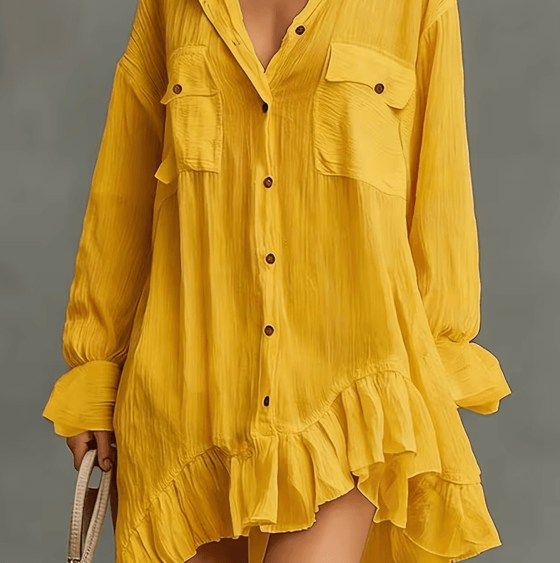 French-style Relaxed Pleated Loose Shirt Dress For Women