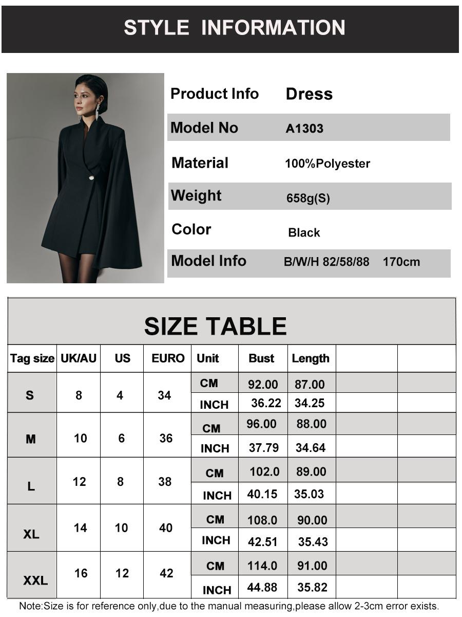 Elegant Cloak Slim Solid Color Single Buckle Dress