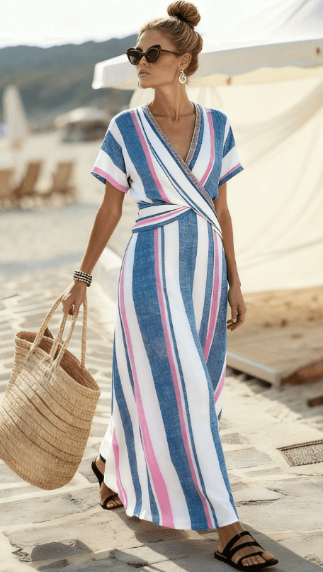 Women's Large Loose Striped Print Dress