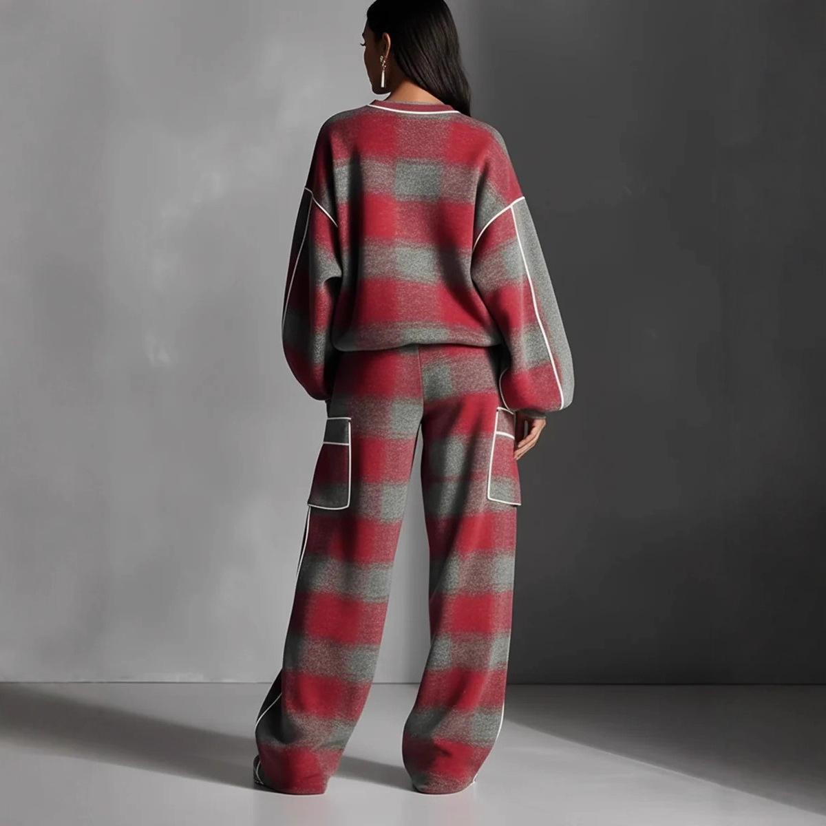 Women's Independent Brand Street Style Distressed Plaid Pantsuit With Contrasting Piping