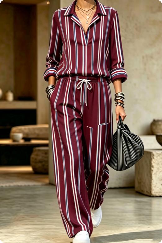 Womens Summer Lapel-Neck Cropped-Sleeve Set