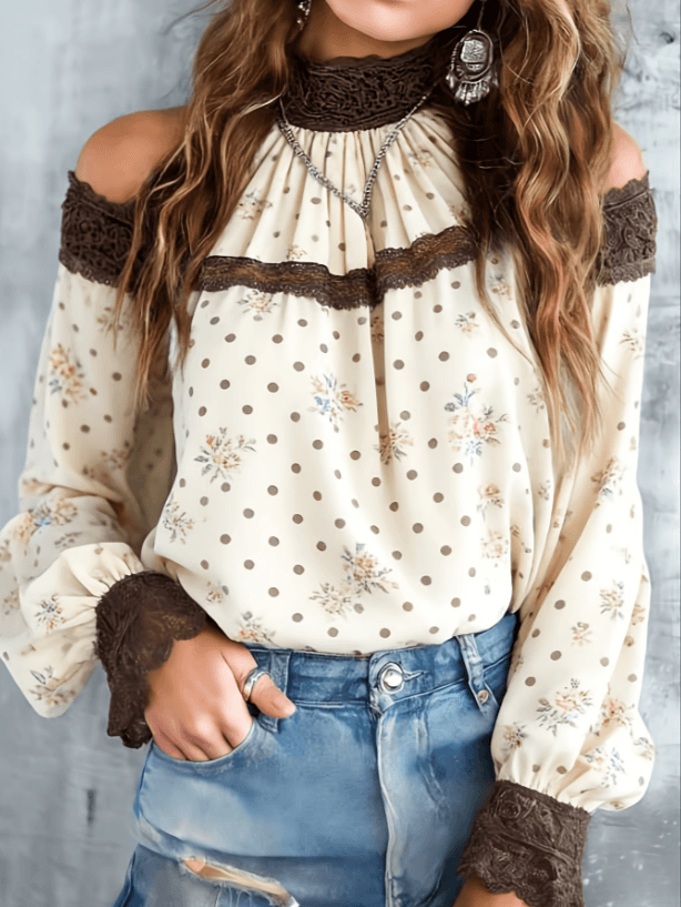 Women's Western Retro Hollow-out Off-shoulder Long-sleeved Loose Top