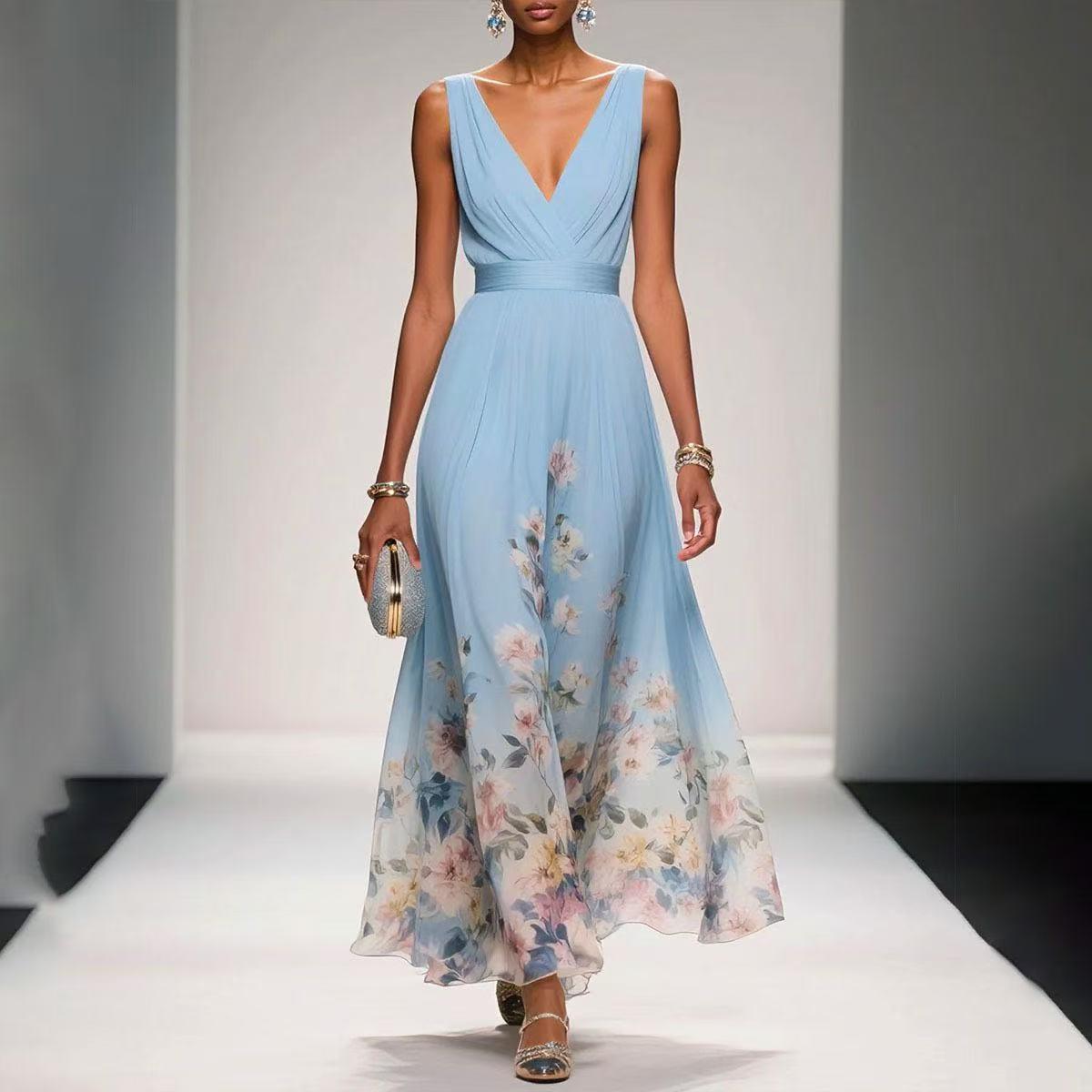 Sexy Vest Chiffon Printed Dress