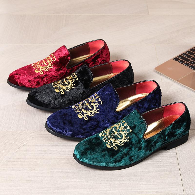 Mens Embroidered Shoes Slip-on Loafers Summer Style