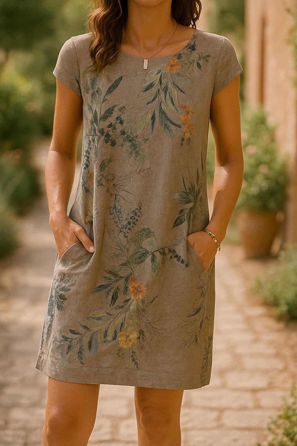 Women's Round Neck Loose Short Sleeves Printed Dress