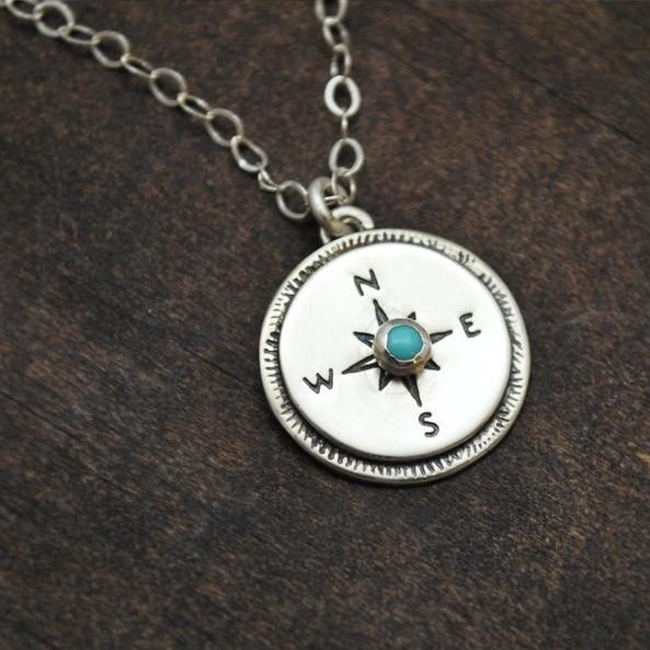 Retro Minimalist Round Turquoise Compass Necklace