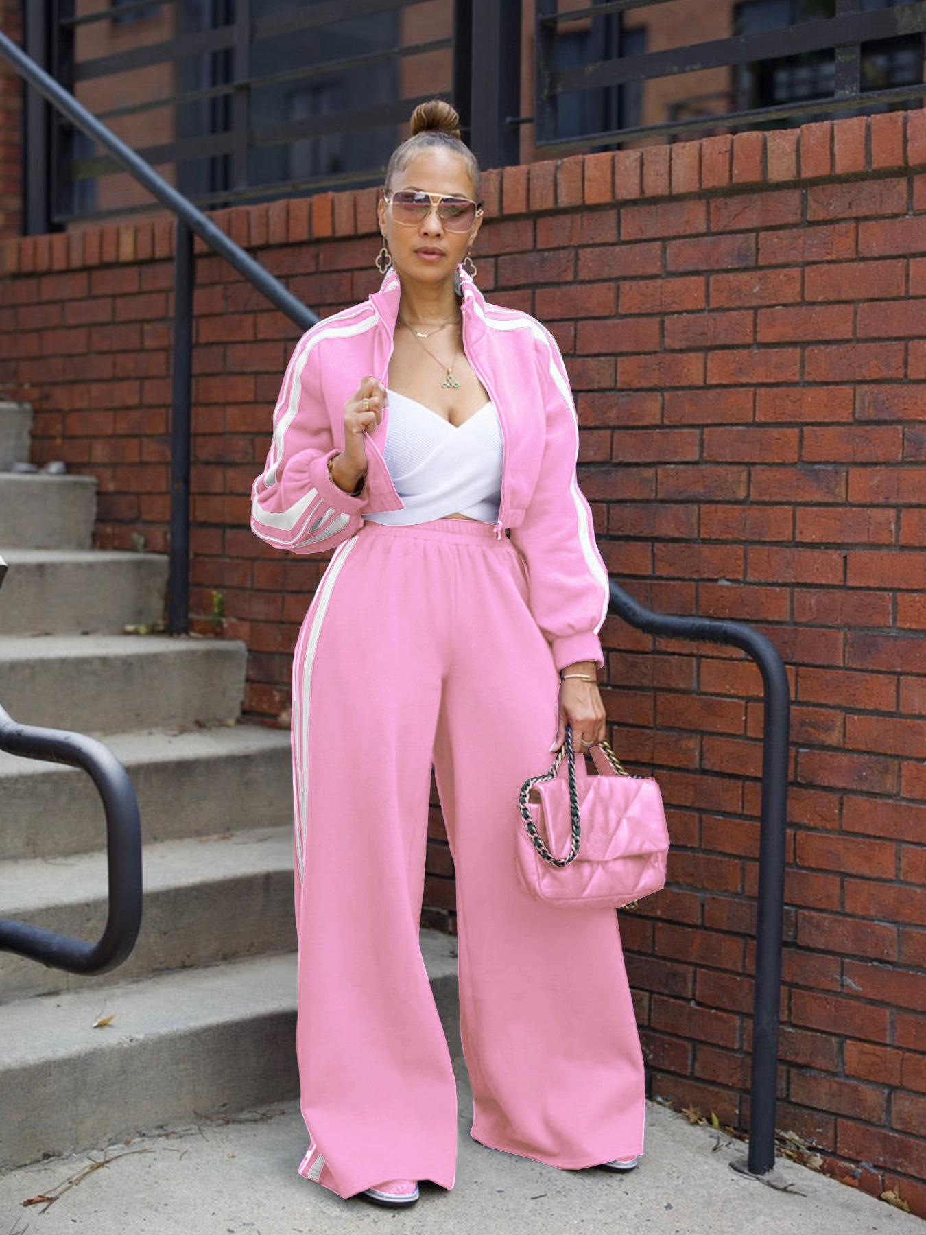 Striped Zipper Thickening Sweater Leisure Commute Suit