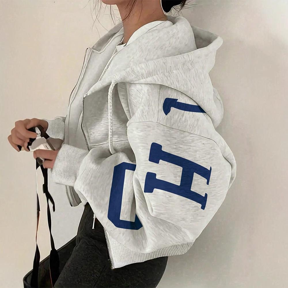 Long-sleeve Zip-up Casual Sweatshirt With A Printed Design