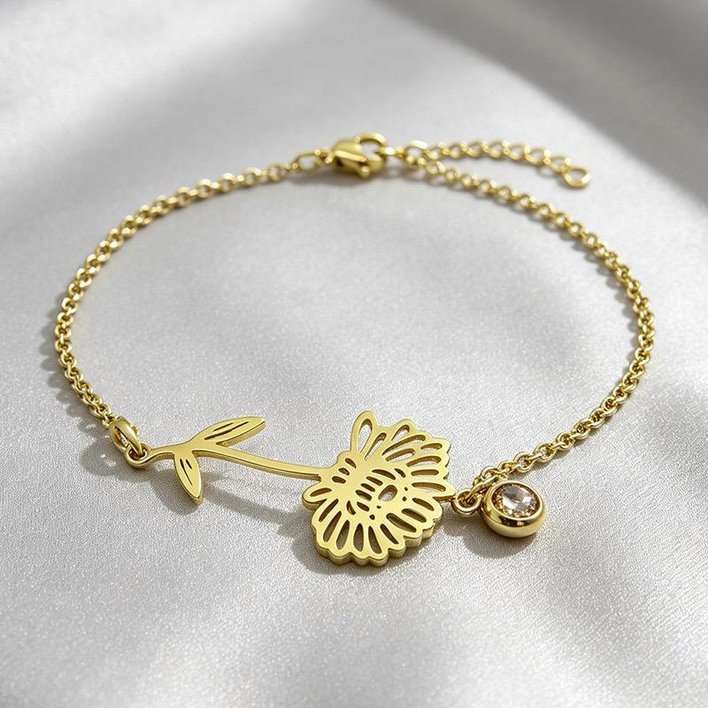 Retro December Birth Flower Stainless Steel Bracelet