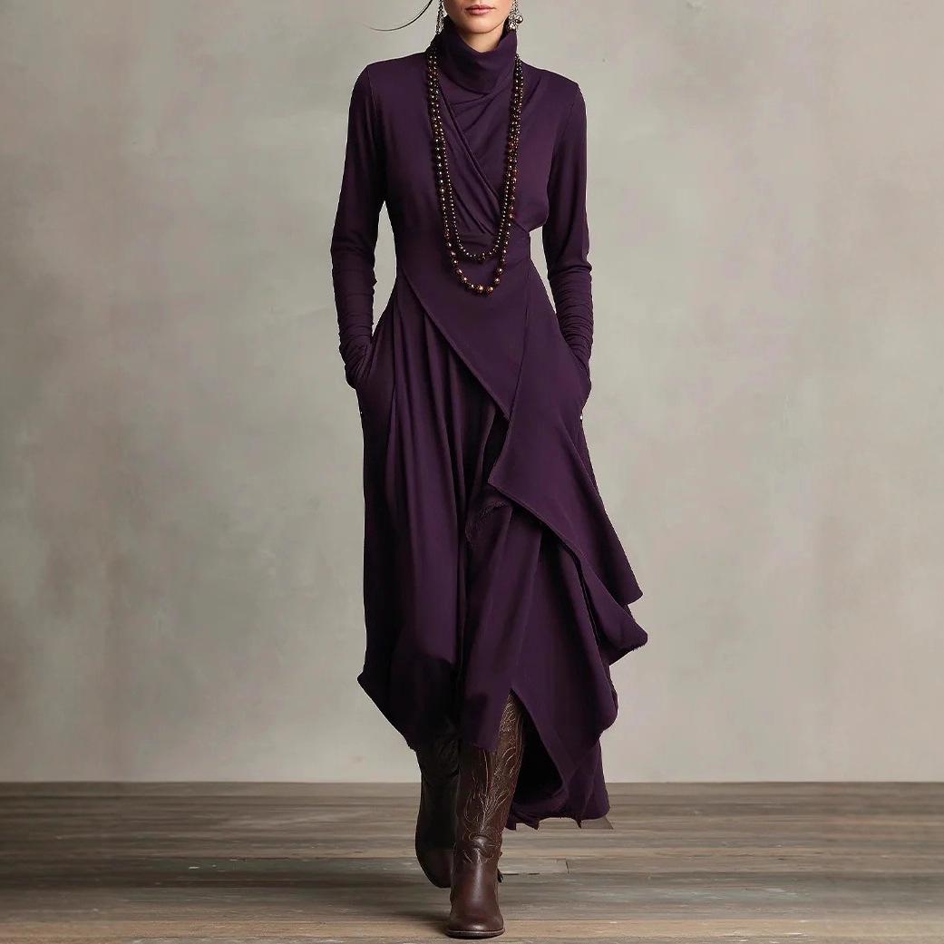 Women's Solid Color Cross Sleeve High Neck Dress Elegant Long Sleeve Bodycon Party Evening Gown Casual Daily Wear Clothing