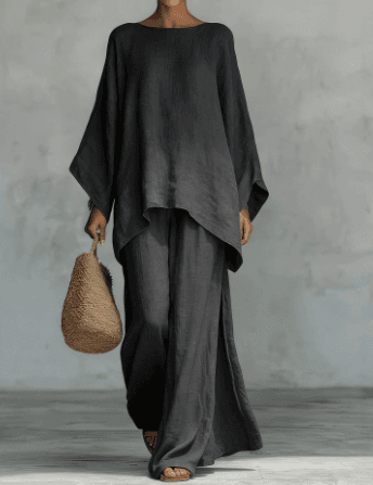 Women's Simple Loose-fitting Shirt And Wide-leg Pants Set